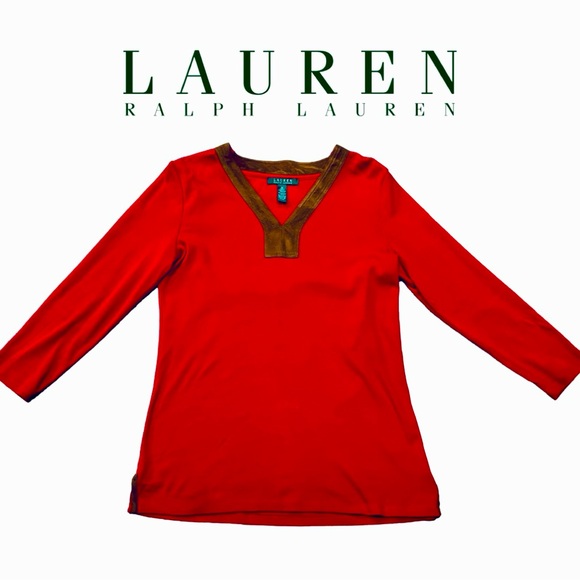 Great Piece!  Lauren Ralph Lauren 3/4 Sleeve Tunic w/faux suede trim! Medium - Picture 2 of 10
